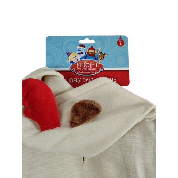 Rudolph The Red-Nosed Reindeer Dog Size L Holiday Hoodie With Antlers - Picture 6 of 6